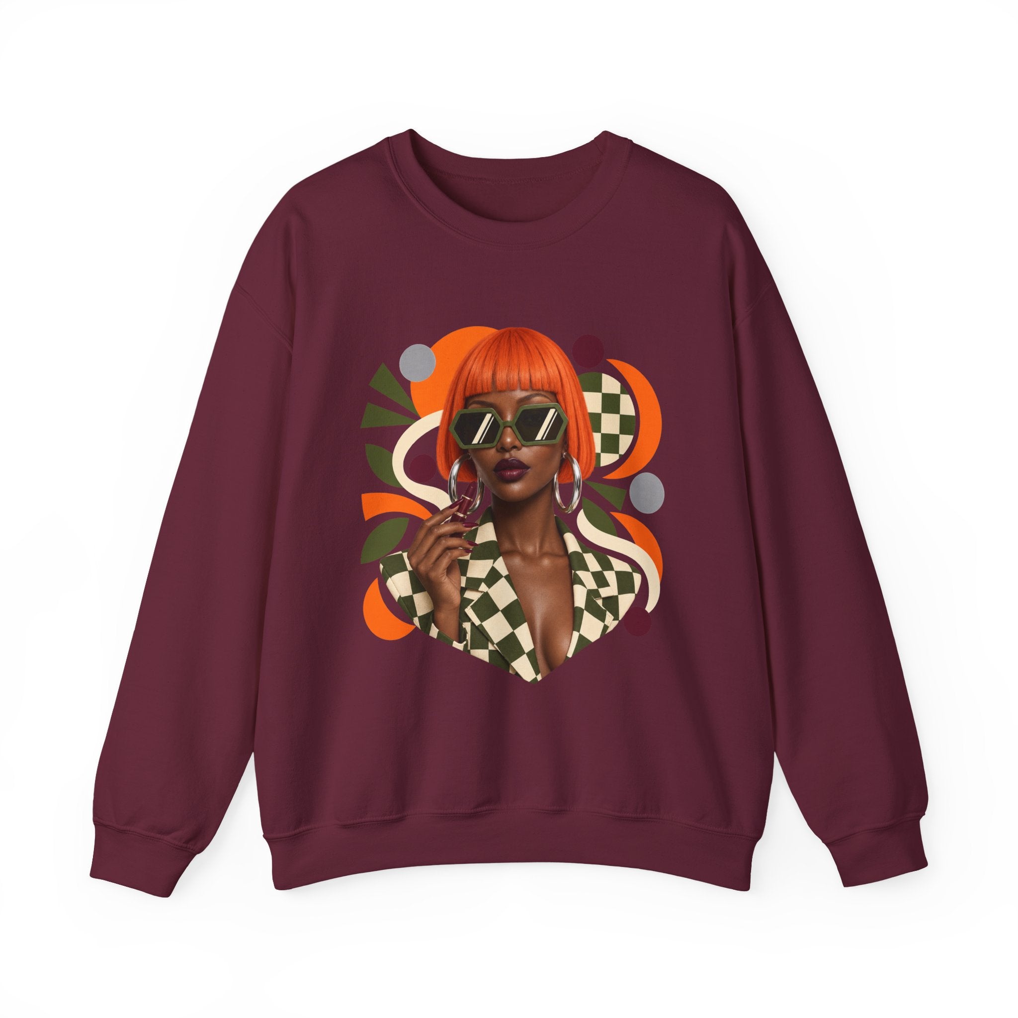 Retro Orange Bob Fashion Illustration Sweatshirt | Vintage Geometric Portrait