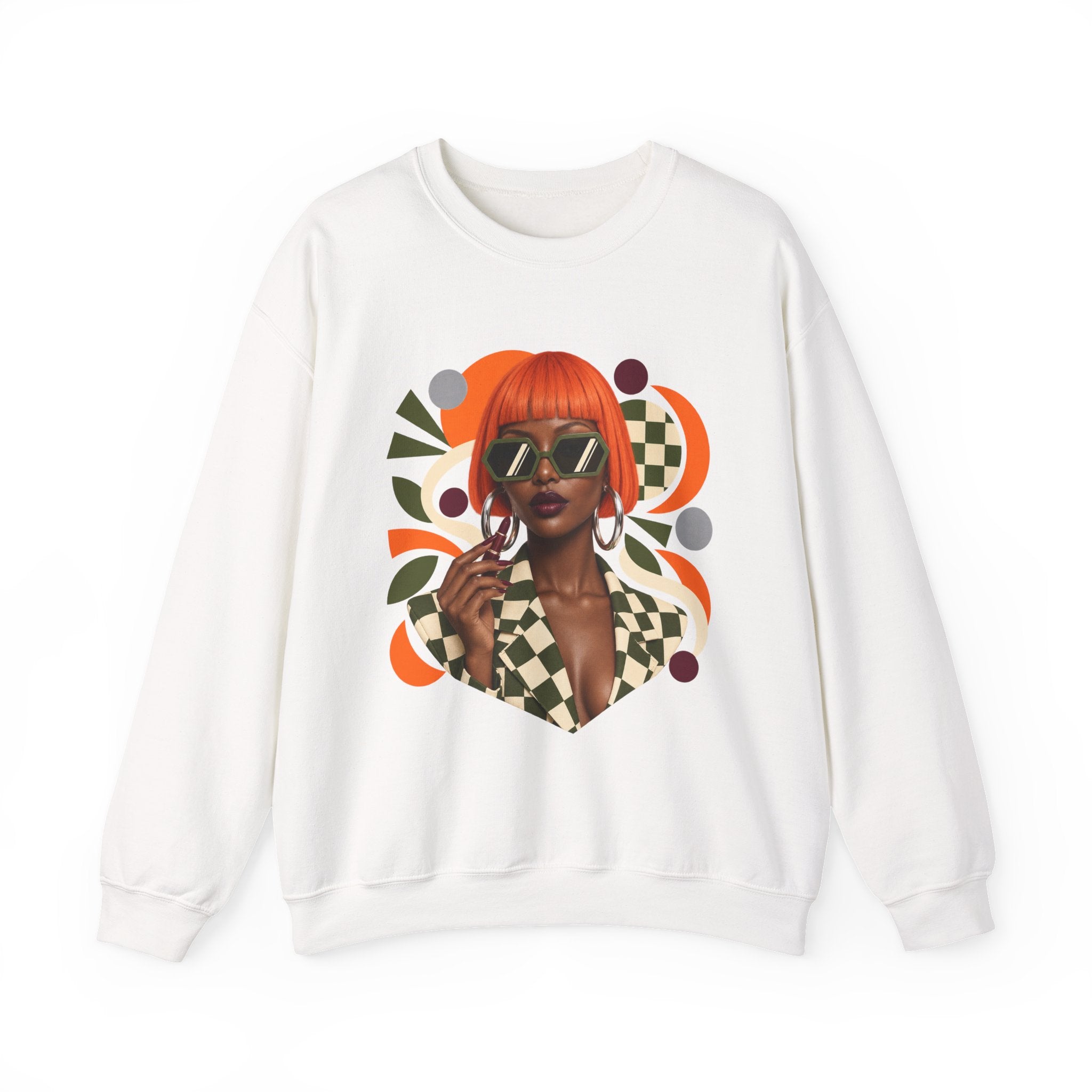 Retro Orange Bob Fashion Illustration Sweatshirt | Vintage Geometric Portrait