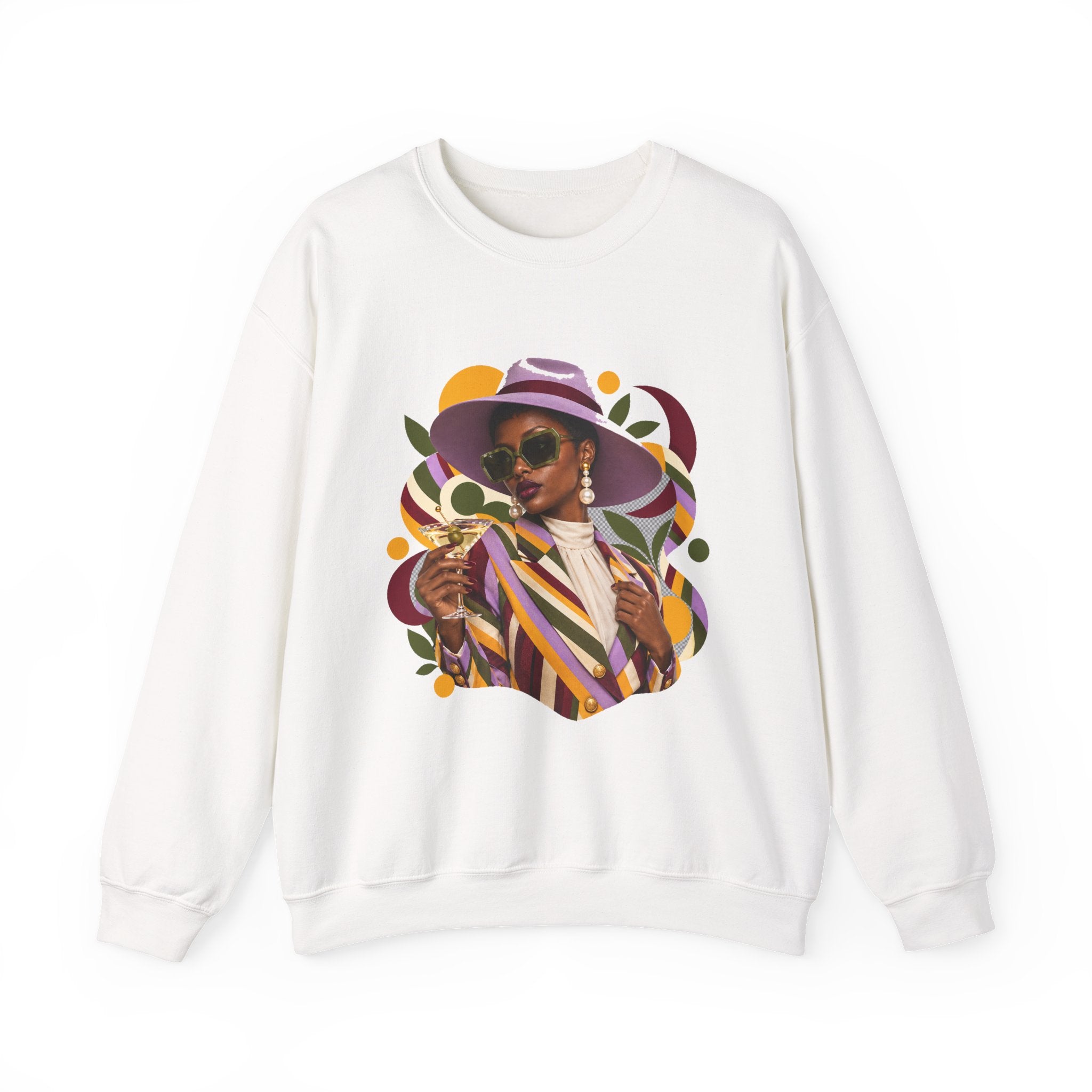 Crewneck Sweatshirt — Retro Chic Black Woman Portrait Graphic