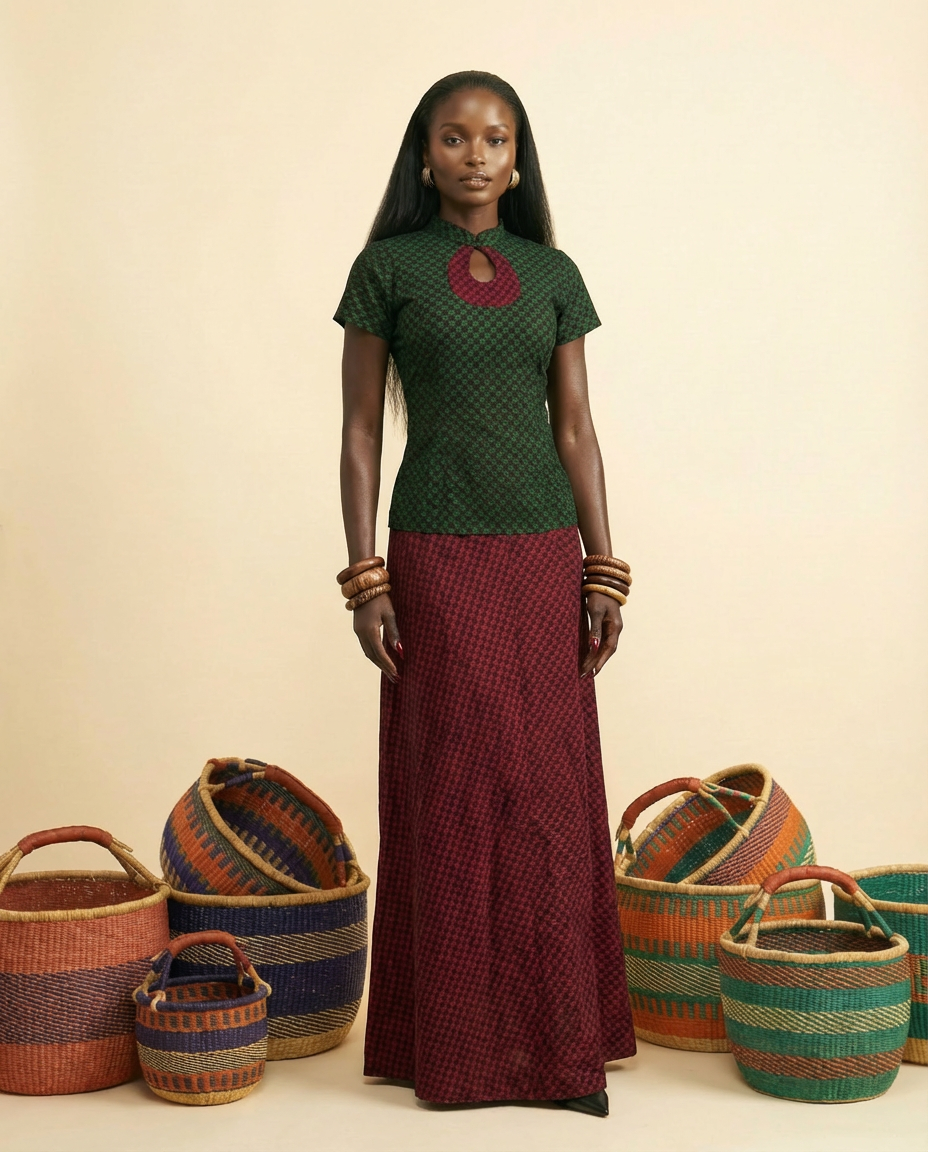 sachin and babi light blue dress Abatete Two-Tone Ankara Maxi Dress