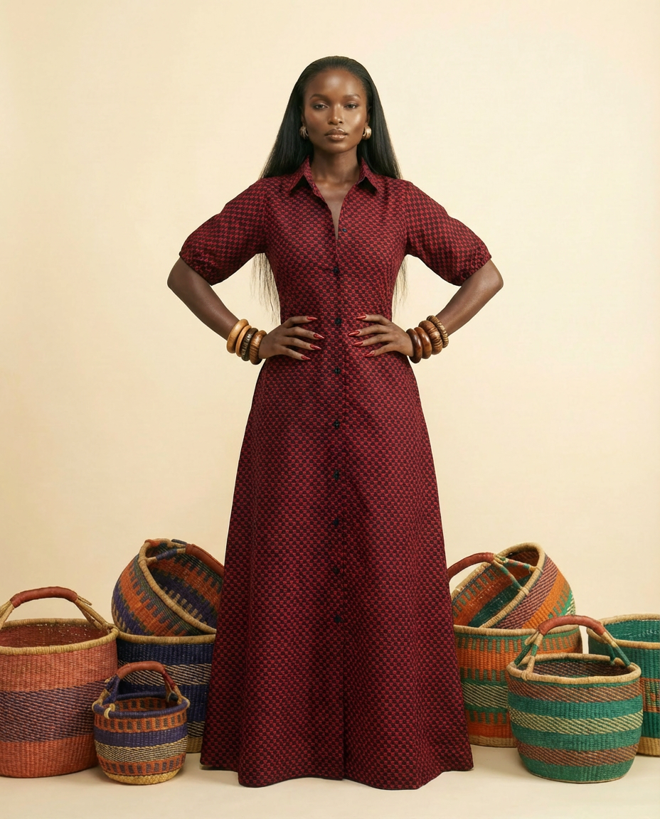 Agege Red Ankara Kaftan Dress - Luxury African Print Gown