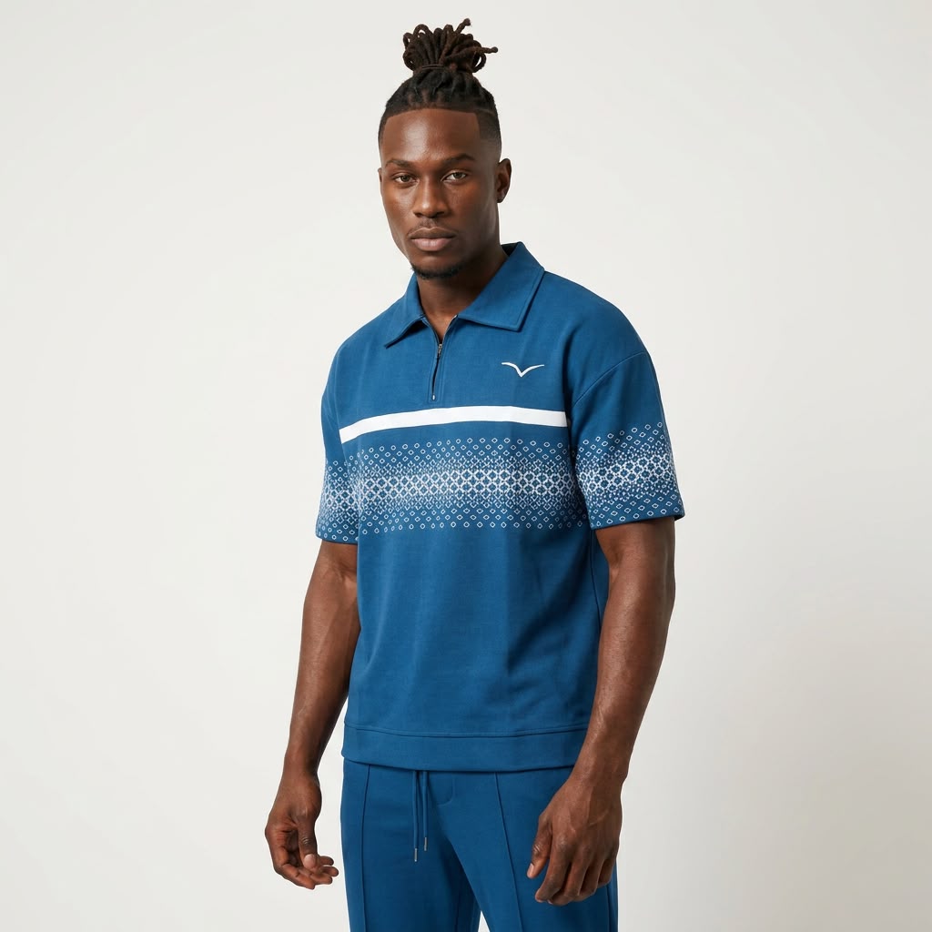 Anioma Men’s Athleisure Set – Knit Zip Polo & Relaxed-Fit Pants