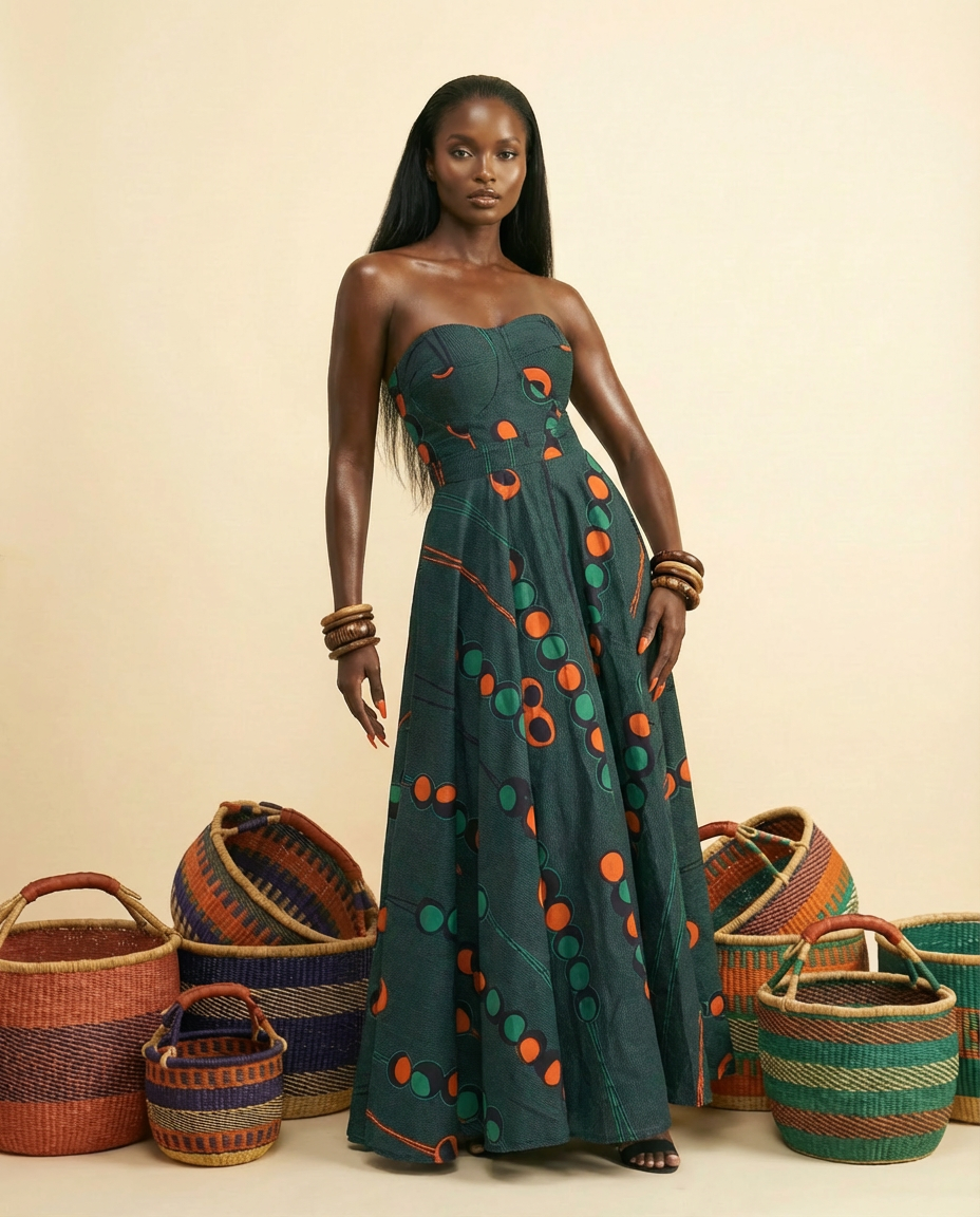 Cici Ankara Strapless Gown - Elegant African Print Maxi Dress