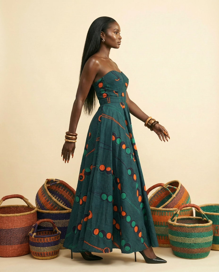 Cici Ankara Strapless Gown - Elegant African Print Maxi Dress