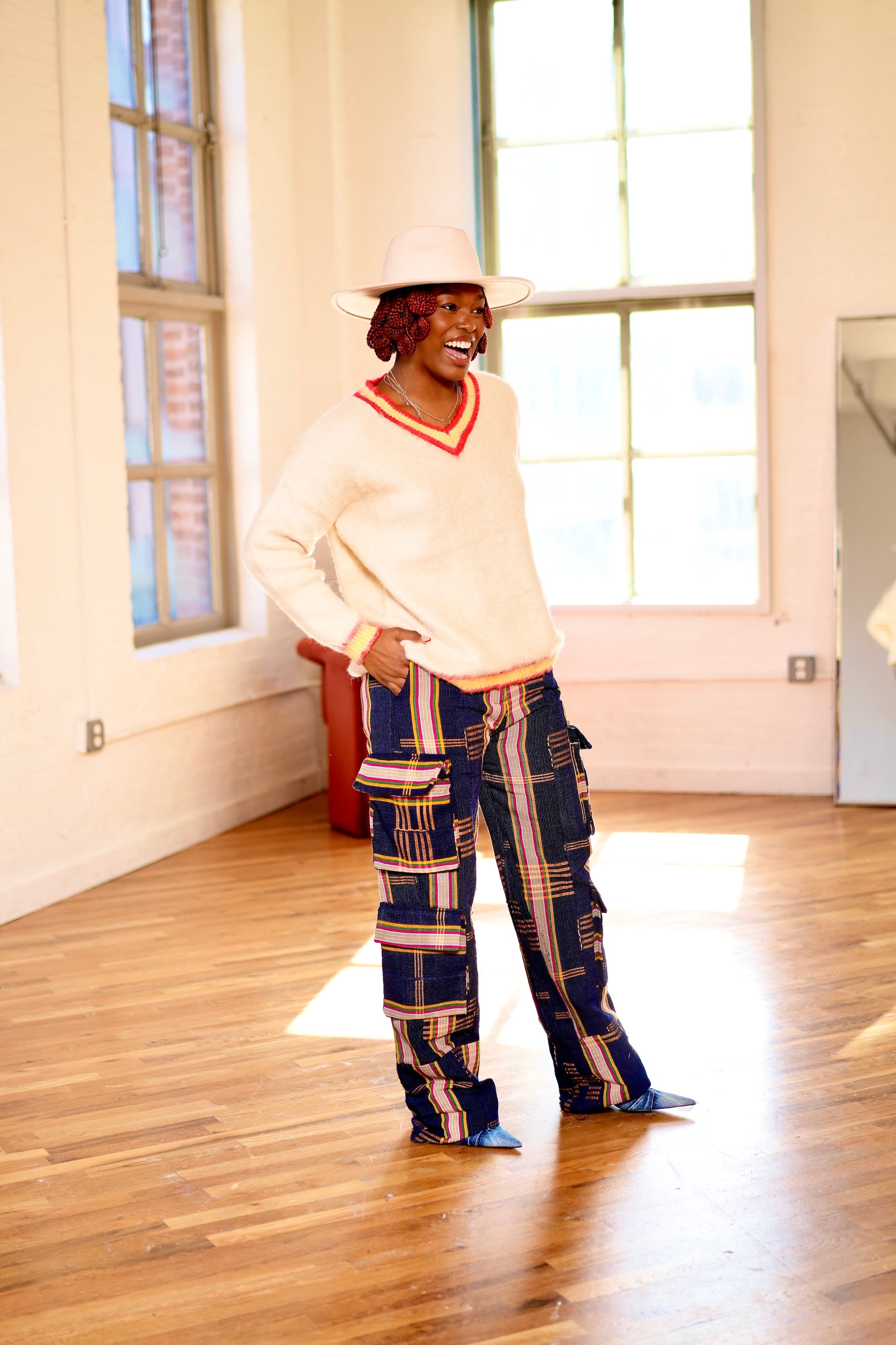 Okara Aso Oke Cargo Jeans Pants
