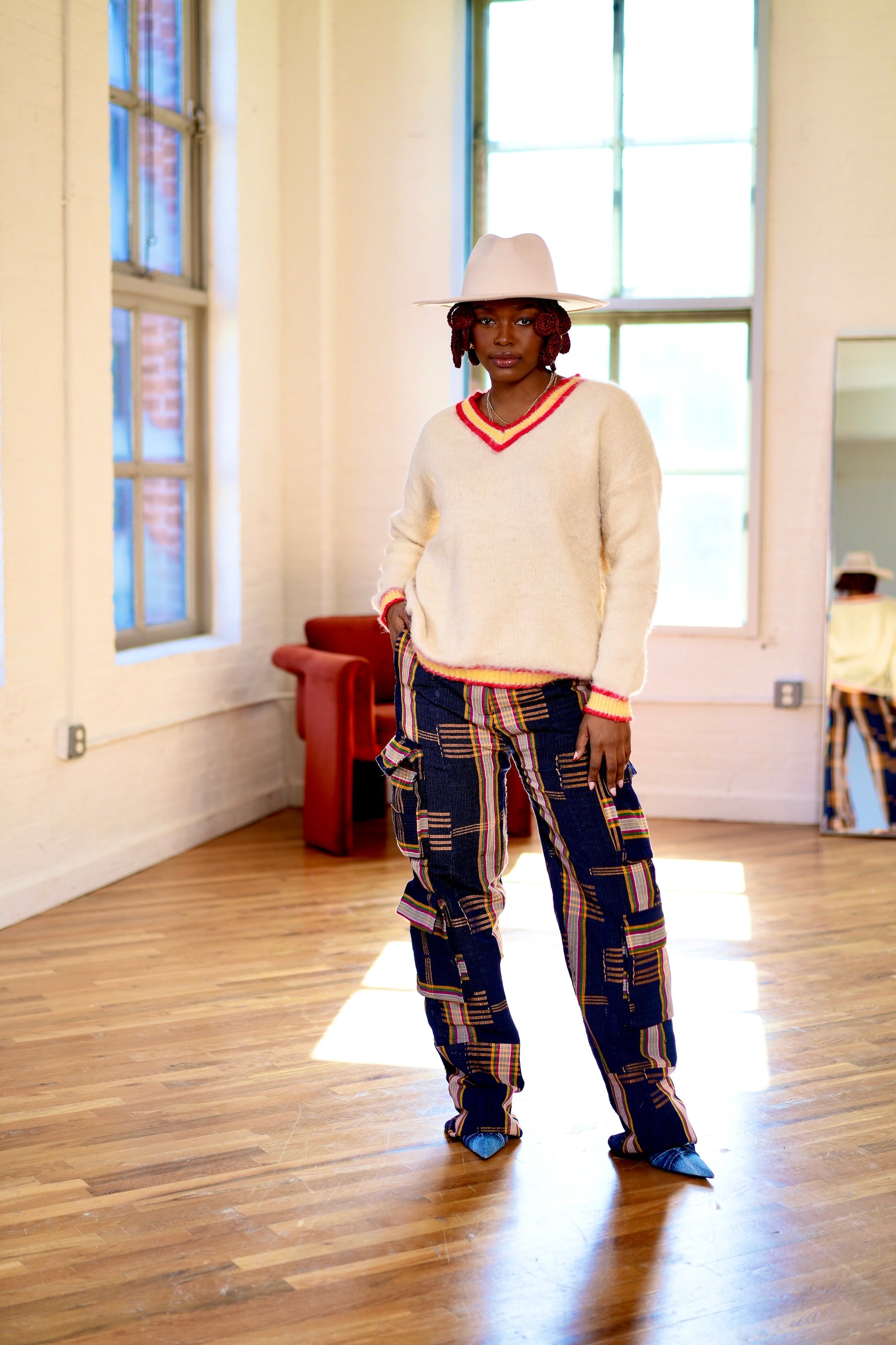 Okara Aso Oke Cargo Jeans Pants