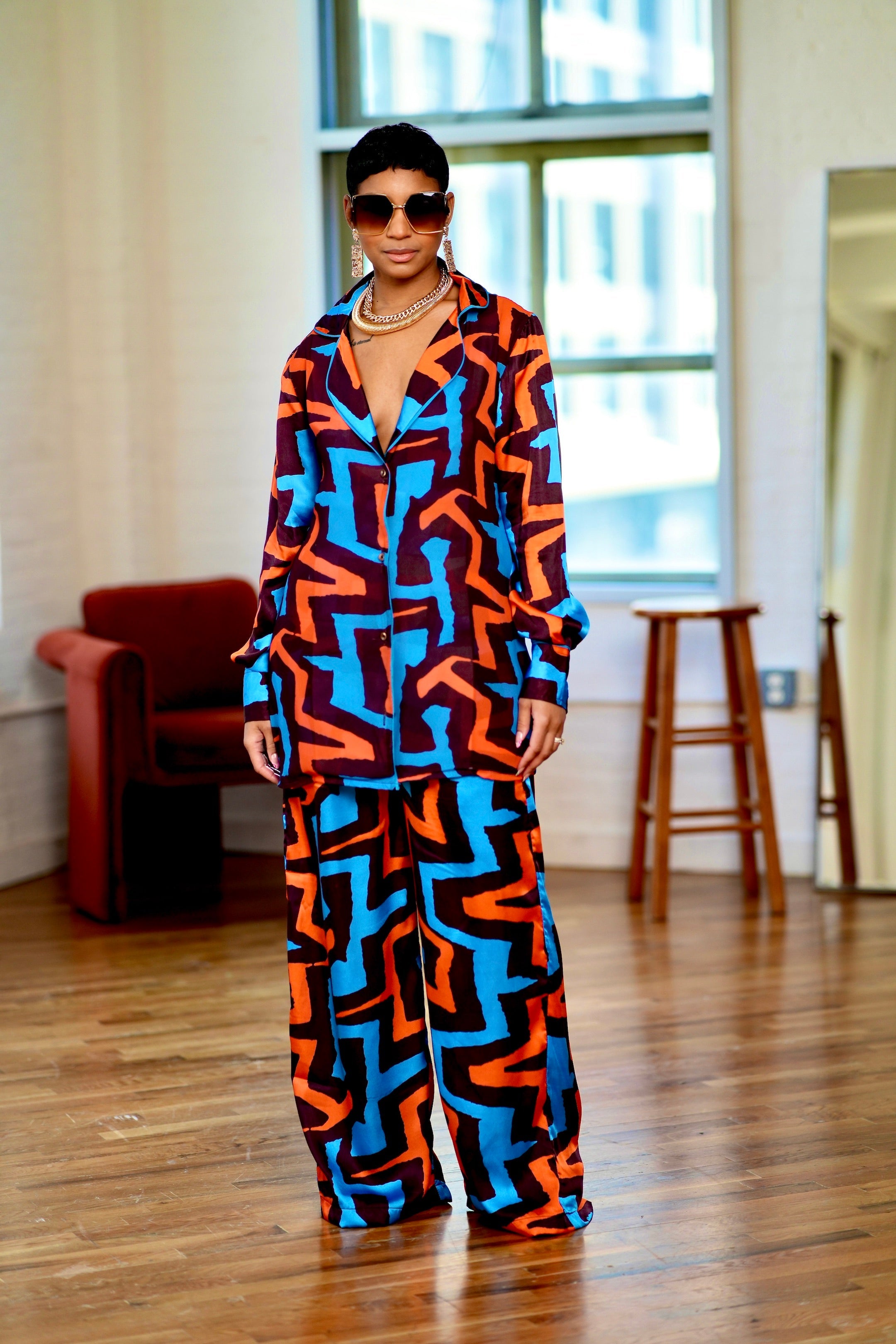 Ututu Ankara Silk Two-Piece Set – Elegant & Comfortable