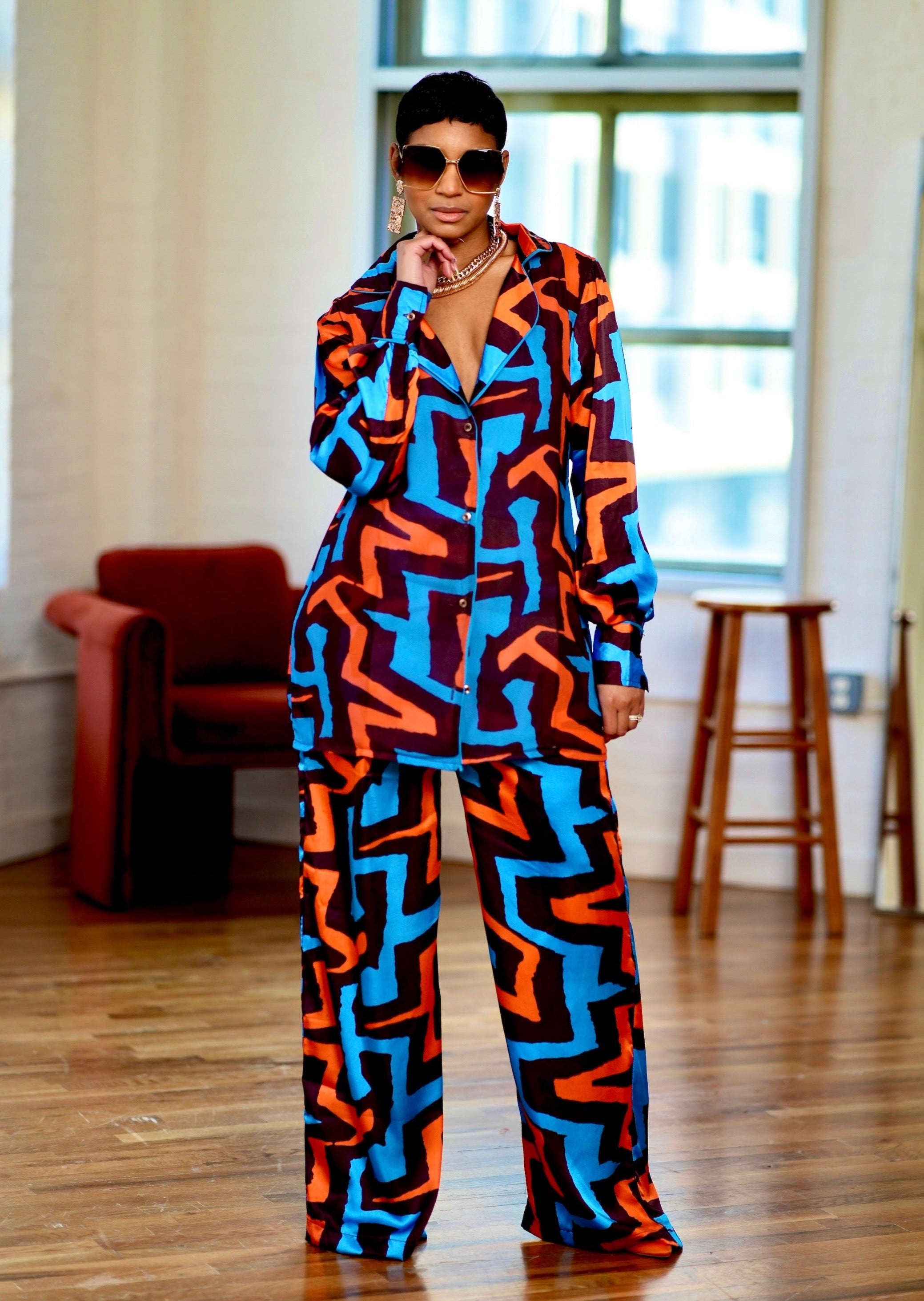 Ututu Ankara Silk Two-Piece Set – Elegant & Comfortable
