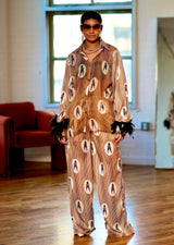 Odo Ankara Silk Two-Piece Set with Feathered Sleeves