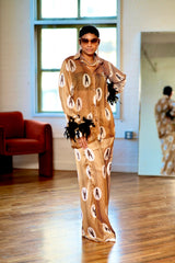 Odo Ankara Silk Two-Piece Set with Feathered Sleeves