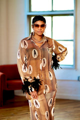 Odo Ankara Silk Two-Piece Set with Feathered Sleeves