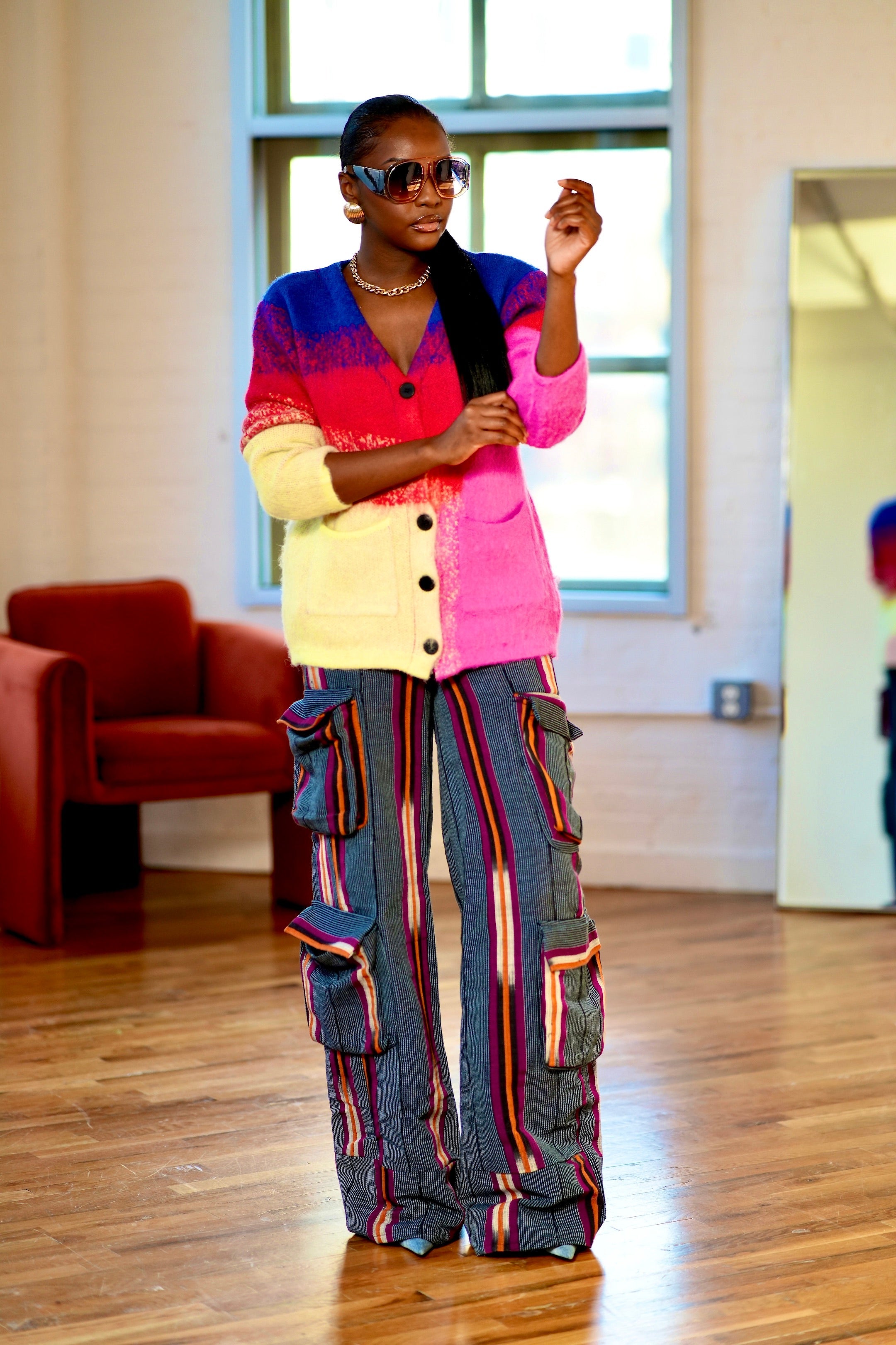 Achalugo Aso Oke Cargo Jeans - Blue + Purple