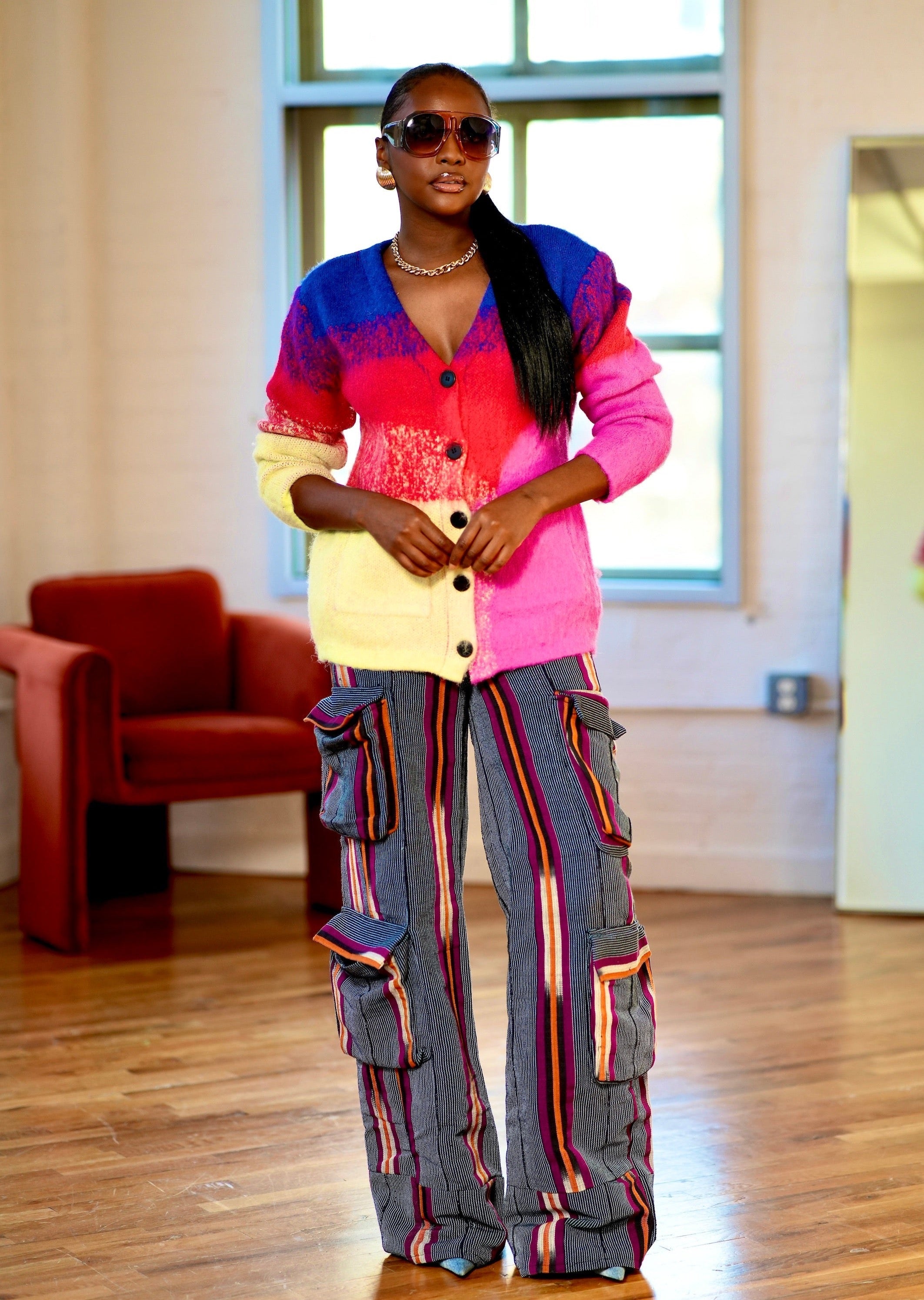 Achalugo Aso Oke Cargo Jeans - Blue + Purple