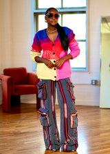 Achalugo Aso Oke Cargo Jeans - Blue + Purple