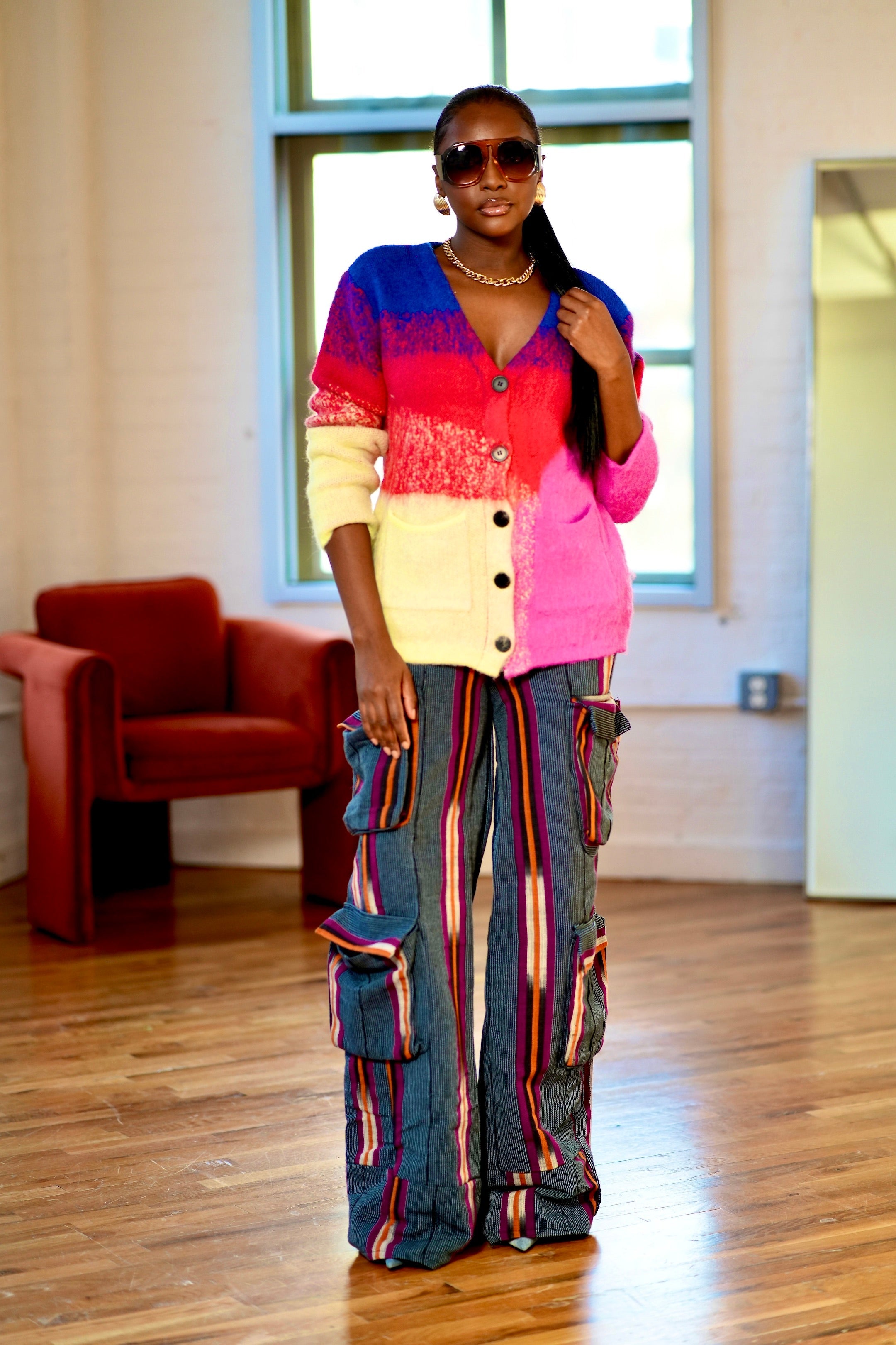 Achalugo Aso Oke Cargo Jeans - Blue + Purple