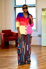 Achalugo Aso Oke Cargo Jeans - Blue + Purple