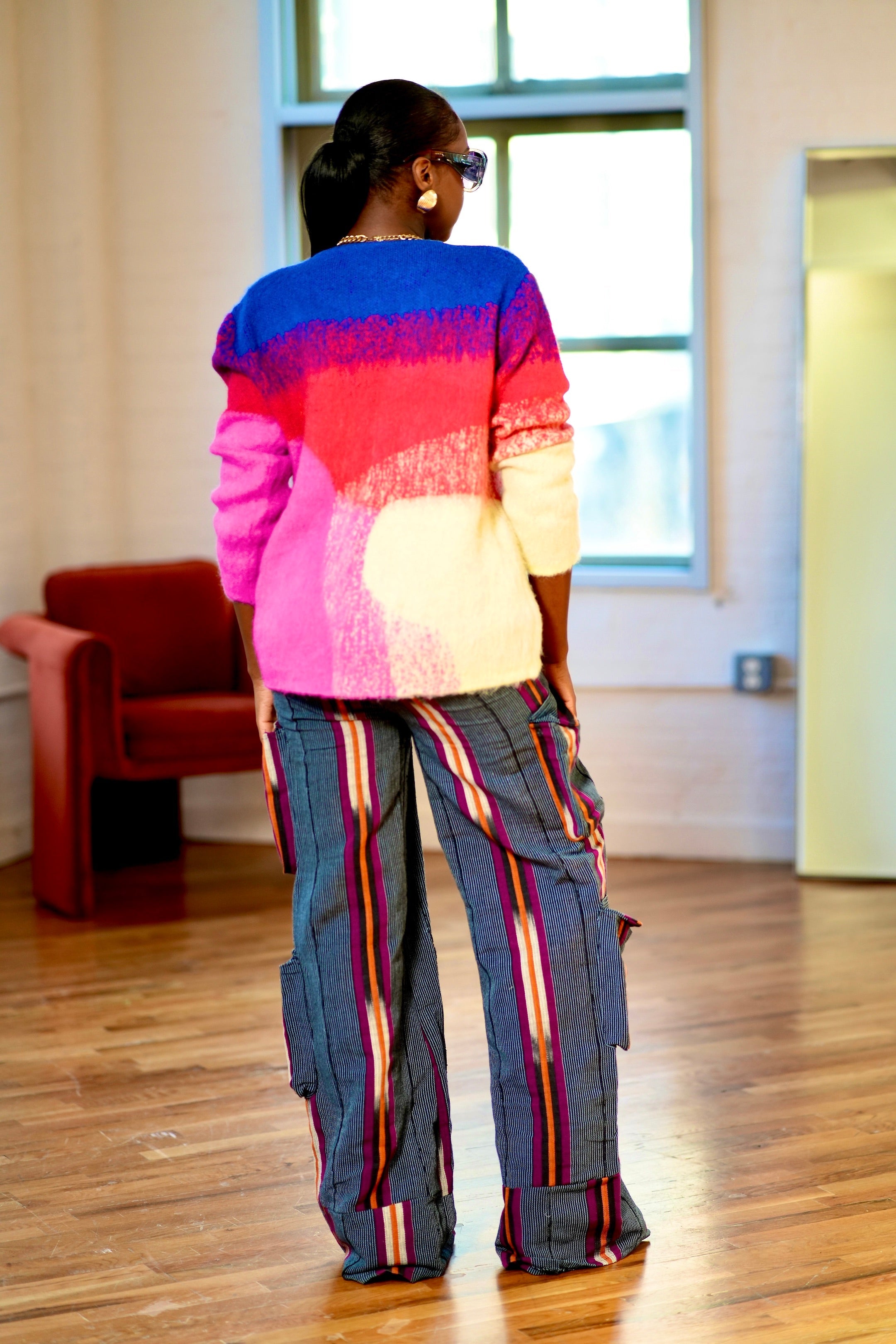Achalugo Aso Oke Cargo Jeans - Blue + Purple