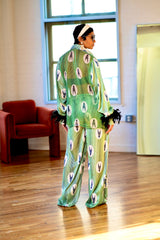 Ikuku Mint Ankara Silk Two-Piece Set with Feathered Sleeves