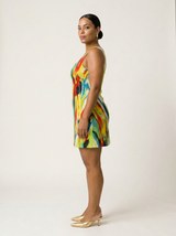 Efere Multicoloured Crepe Mini Shift Dress | Sleeveless Square Neck Dress