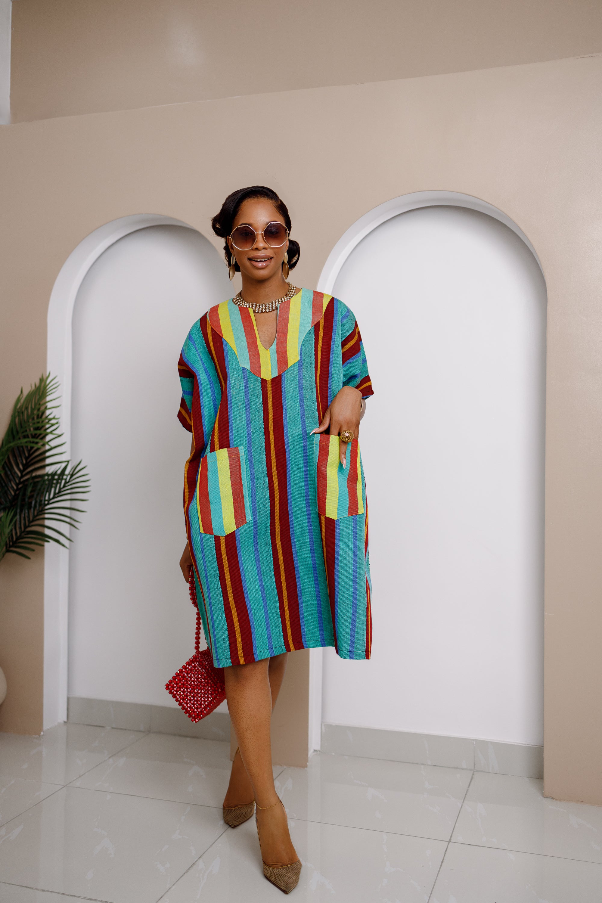 Ejeuwa Aso Oke Striped Midi Dress