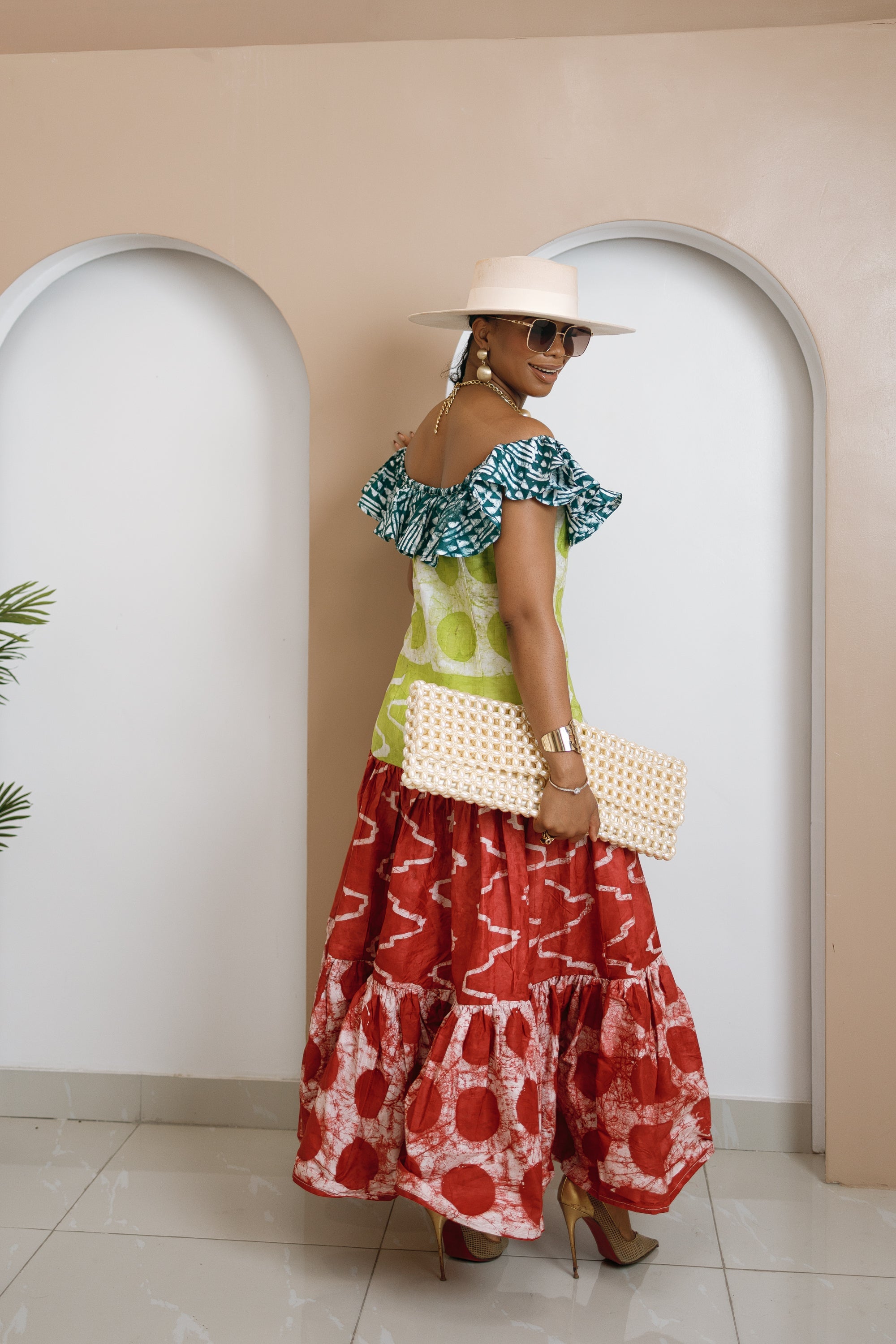 Enenia Off-Shoulder Adire Dress