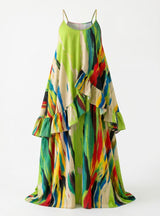 [Pre Order] Eze Faux Adire Voluminous Midi Dress - Cascading Layers