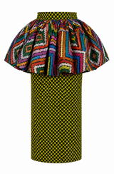 Mkpuaka Rue Ankara Cotton & Tulle A-Line Midi Skirt - Evening Bloom