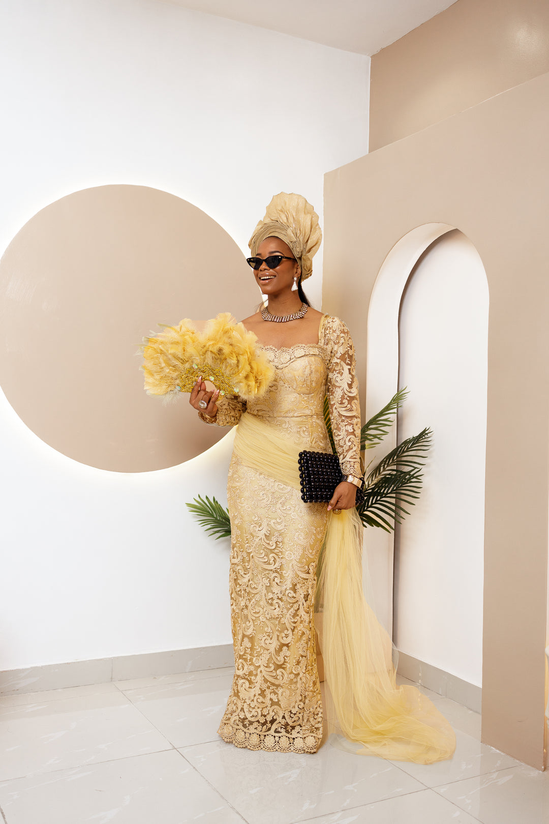 Igbankwu Custom Lace African Wedding Dress | Gele & Fan Optional | Obioma Fashion XS / Female - Wedding Dress Only Igbankwu Custom Lace African Wedding Dress | Gele & Fan Optional | Obioma Fashion XS / Female - Wedding Dress Only