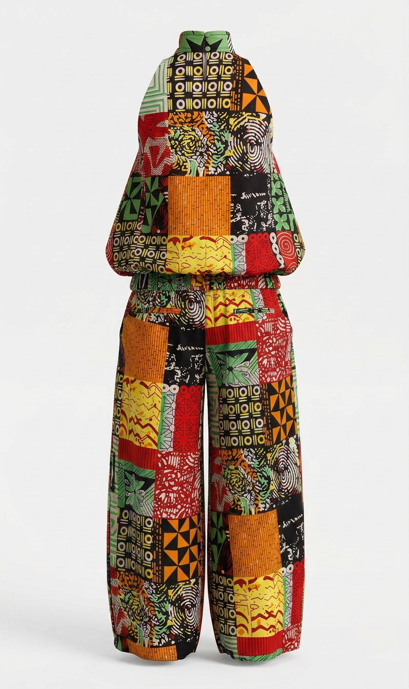 Inyom Ankara Faux-Silk Frill Two Pcs Set