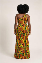 Mgba Kente Ankara One-Shoulder Maxi Dress