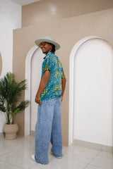 Mkpume Short-Sleeve Button-Up Shirt – African Ankara Silk Elegance