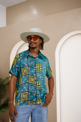 Mkpume Short-Sleeve Button-Up Shirt – African Ankara Silk Elegance