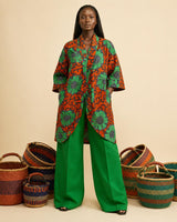 Ngugu: Emerald Aso-Oke Palazzo & Ankara Kimono Set
