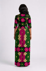 Nkowaaha Tailored Ankara Long Jacket | Green Contrast Lapel Statement Jacket
