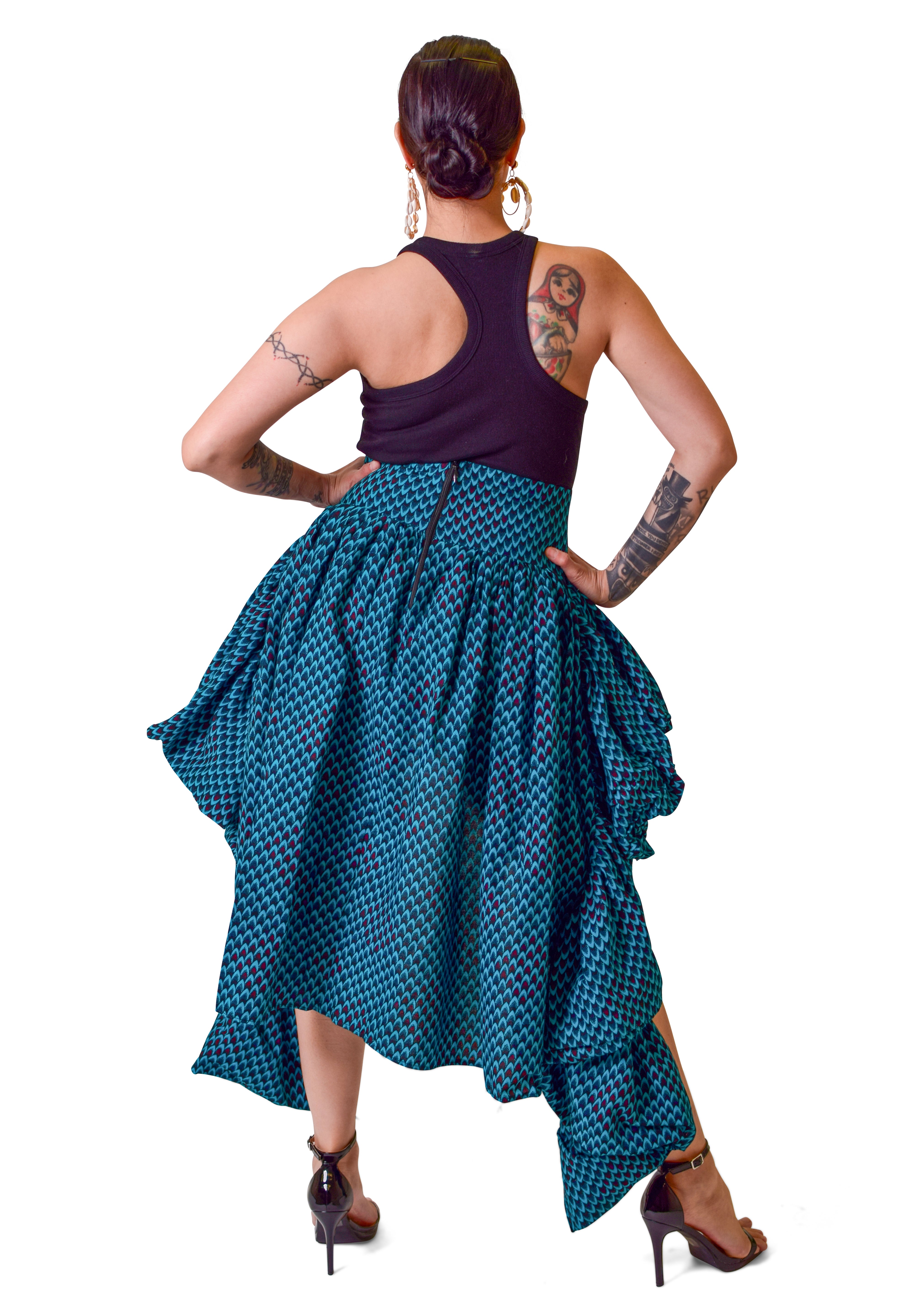 Nkukwaya – Hand-Crafted Ankara High-Low Tiered Skirt