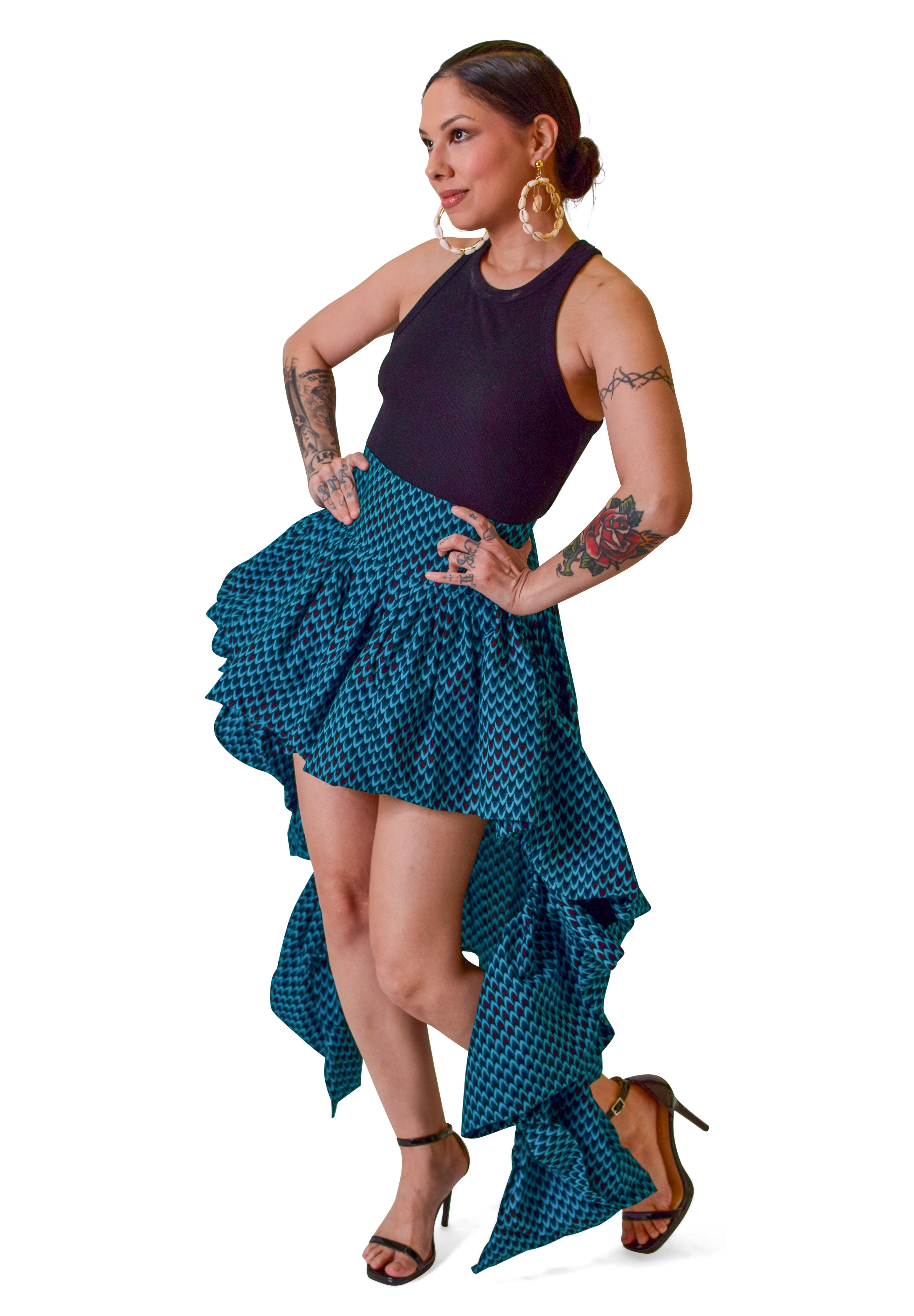 Nkukwaya – Hand-Crafted Ankara High-Low Tiered Skirt
