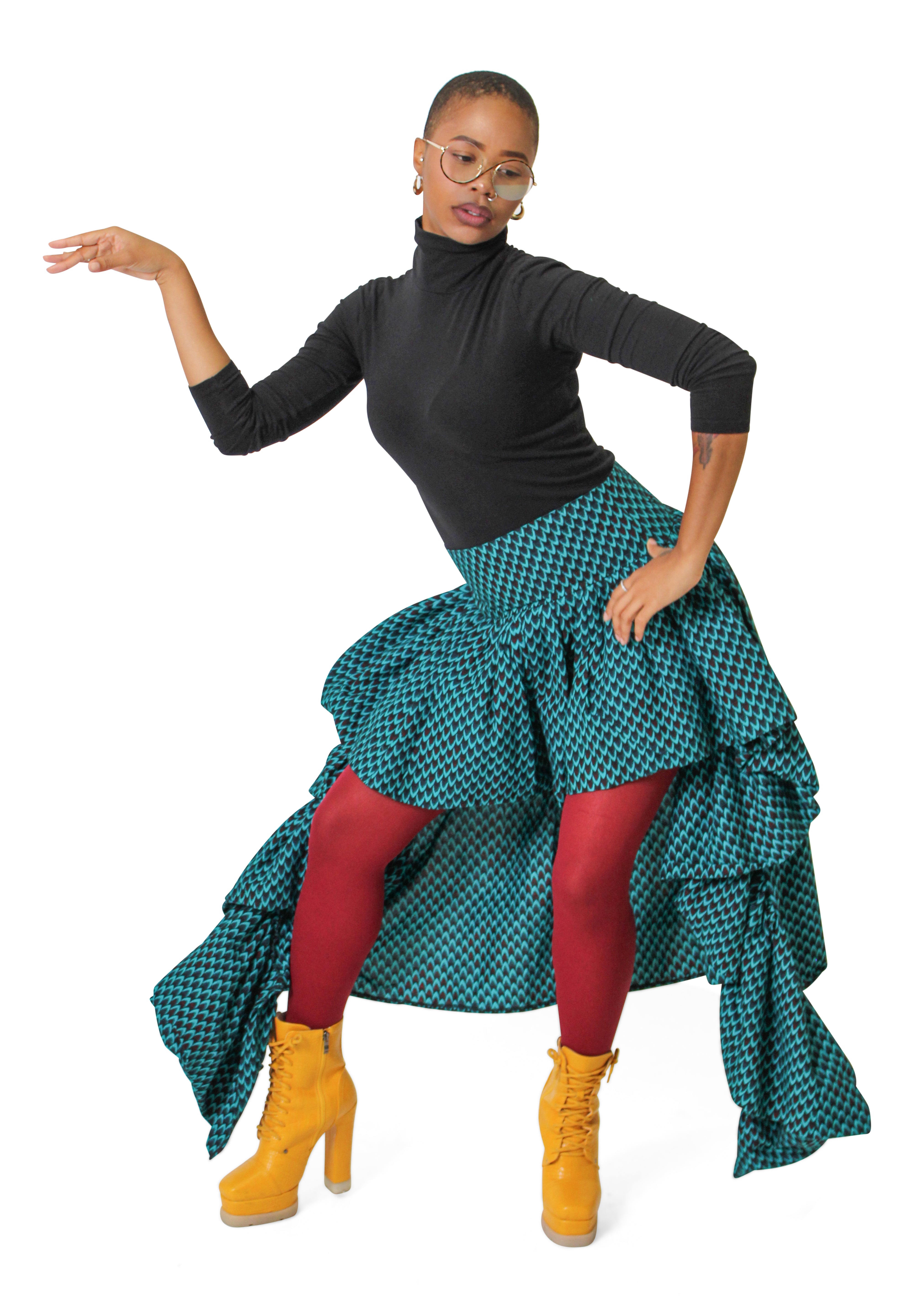 Nkukwaya – Hand-Crafted Ankara High-Low Tiered Skirt