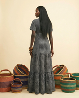 Oja Boho Ankara Maxi Dress: Collared, Button-Front Elegance