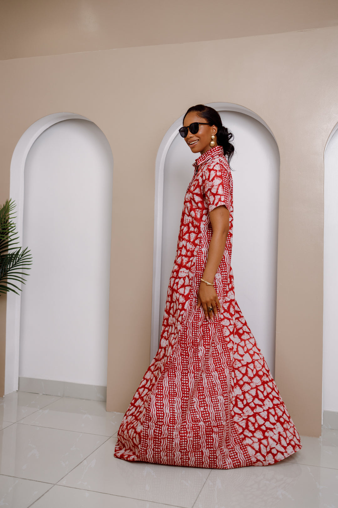 strapless open back dress Odiegwu Adire Kaftan Dress – Hand-Dyed Red & White Maxi Dress 4XL