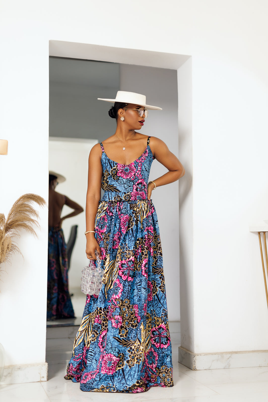 Oha Backless Maxi Dress in Purple and Blue African Ankara Print – Obioma Fashion- Buy African Print