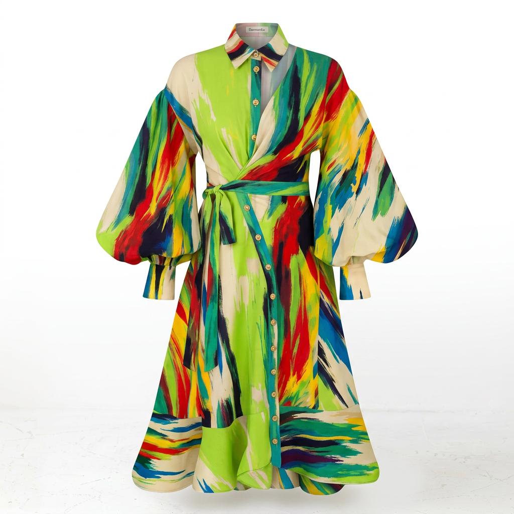 Okeofia Crepe Dress - Vibrant Multicolored Midi