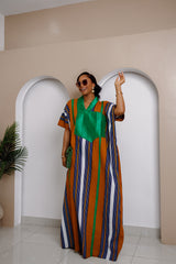 Oliaku Striped Bubu Dress with Aso Oke Embellishment