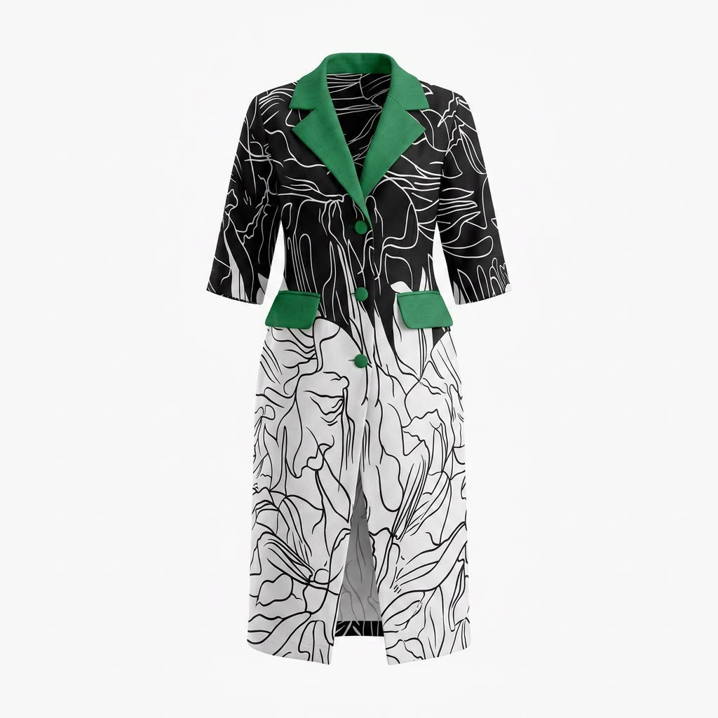 Omu Silk Blend Tailored Midi Dress | Aso-Oke Lapel Statement Dress