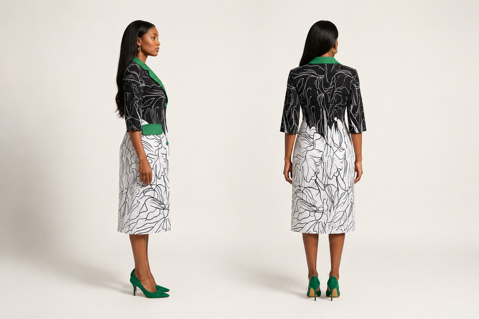 Omu Silk Blend Tailored Midi Dress | Aso-Oke Lapel Statement Dress