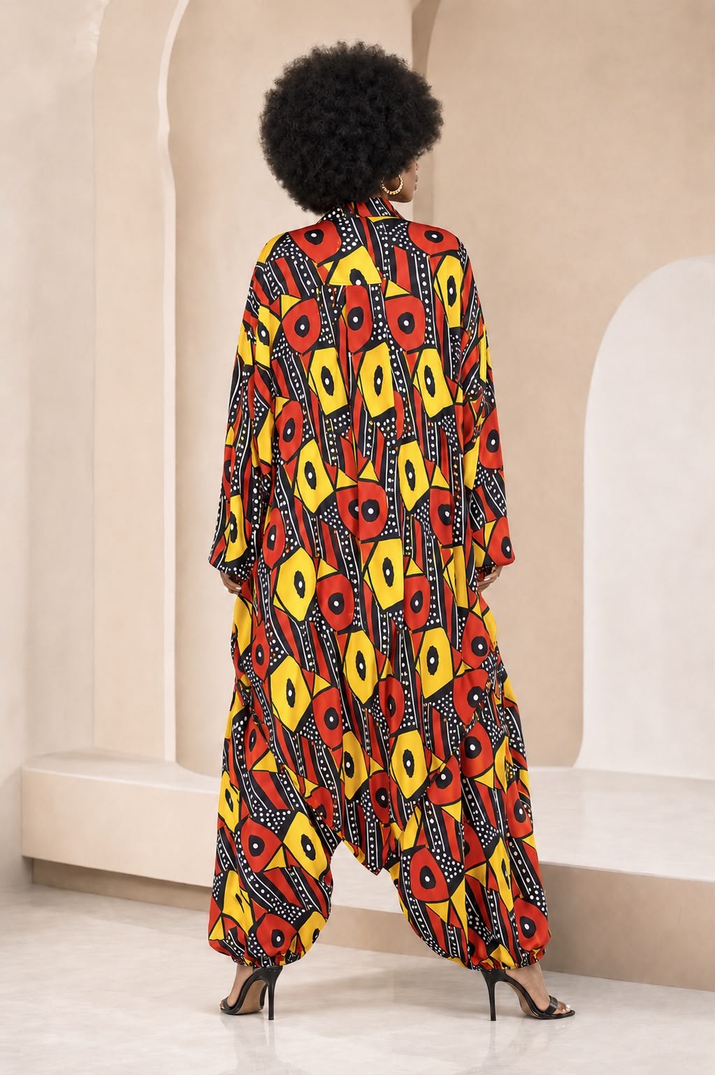 Ukwuoma Ankara Faux Silk Two-Piece Set | Oversized Shirt & Harem Pants
