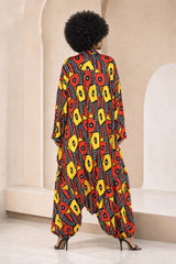 Ukwuoma Ankara Faux Silk Two-Piece Set | Oversized Shirt & Harem Pants