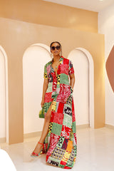 Umuada Silk Ankara Kaftan – Bold Print Maxi Shirt Dress