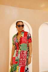 Umuada Silk Ankara Kaftan – Bold Print Maxi Shirt Dress