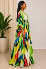 Umuoma Multicolored Crepe Kaftan Maxi Dress | Kimono Sleeve Dress