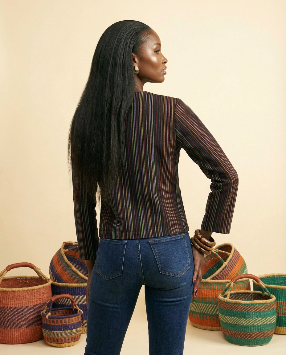 Agboedo Drape Aso Oke Jacket - Handwoven Luxury Open-Front Top - back view